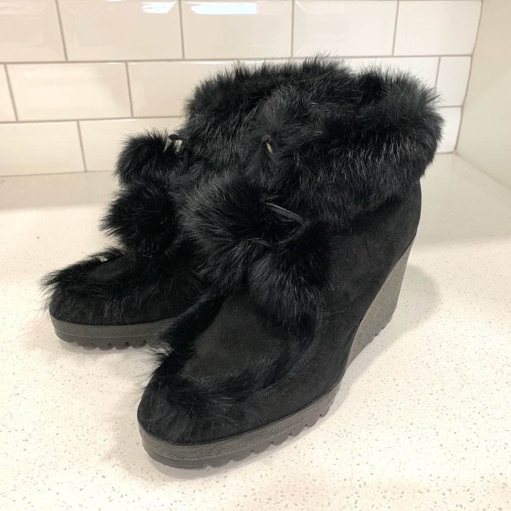💖COACH Black Suede Rabbit Fur Boots Italian NWOT